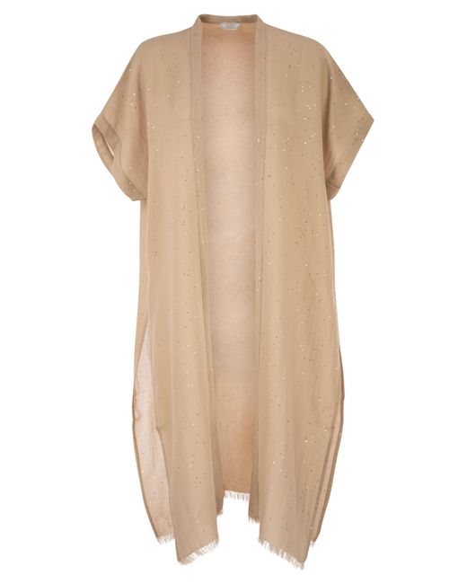 Peserico Natural Long Lightweight Cotton Cardigan With Micro Sequins