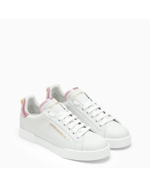 Dolce & Gabbana White/pink Portofino Sneakers With Pearl | Lyst