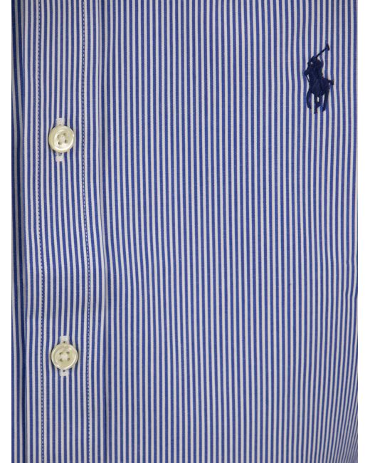 Stretch Strited Poplin Shirt di Polo Ralph Lauren in Blue