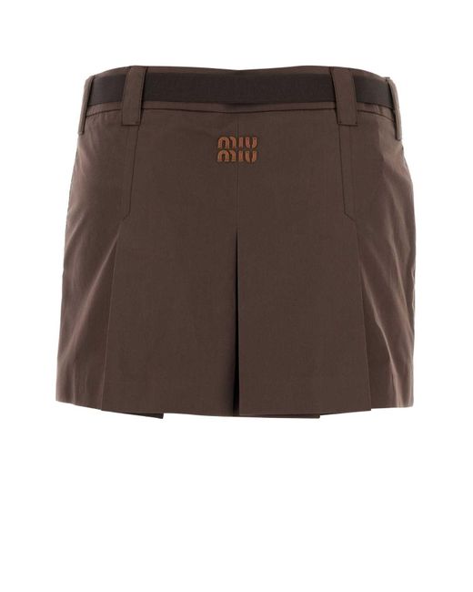 Miu Miu Brown Cotton Blend Mini Skirt