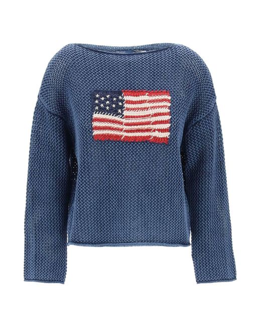 "Pointelle en tricot avec drapeau brodé Polo Ralph Lauren en coloris Blue