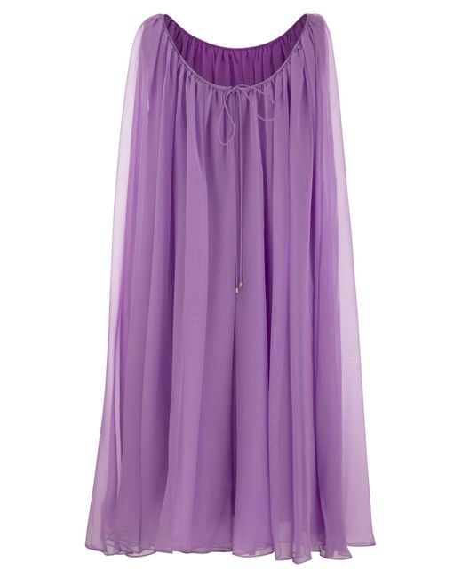 Max Mara Footing Silk Chiffon Flared Dress in het Purple