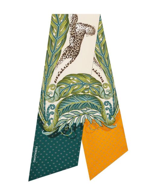 Foulard Bandeau Con Stampa Madras di Ferragamo in Blue