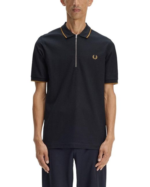 Fred Perry Black Polo Con Zip E Logo