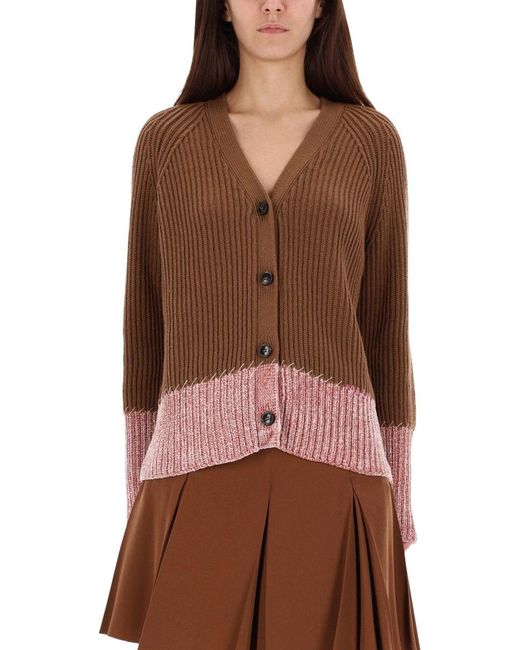 Marni Brown Color Block" Pattern Cardigan