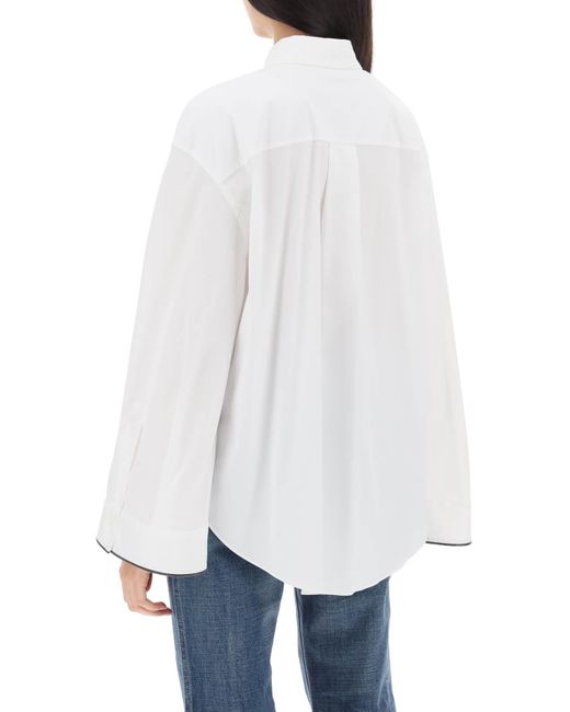 Camicia Maniche Ampie Con Bordo Monile di Brunello Cucinelli in White