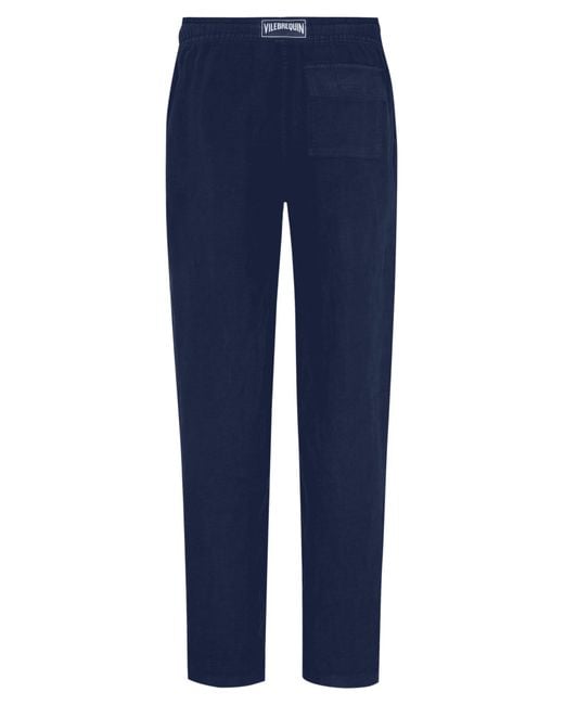 Vilebrequin Blue Linen Trousers With Drawstring for men