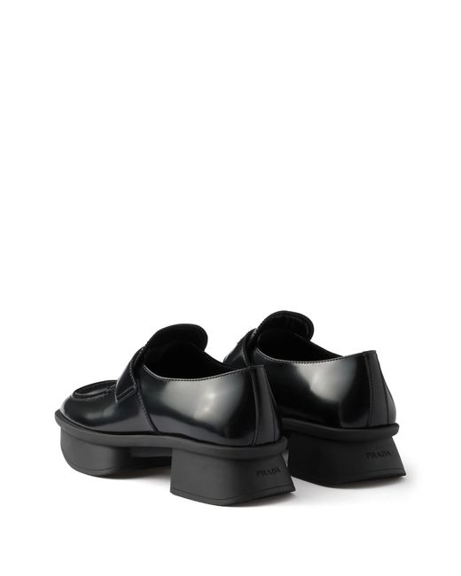 Prada Black Sole Flat Shoes With Glossy Finish And Moder