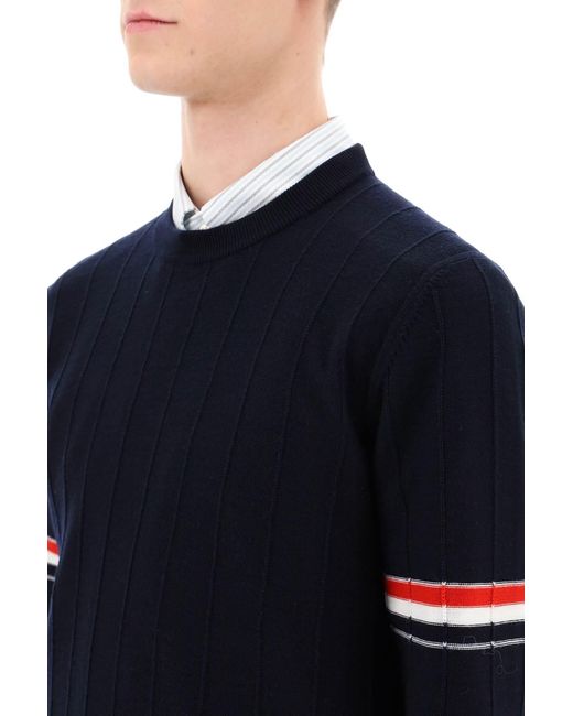 Suéter de cuello de tripulación de con tricolor de intarsia Thom Browne de hombre de color Blue