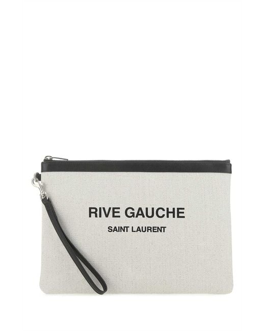 Saint Laurent White Sand Canvas Rive Gauche Clutch for men