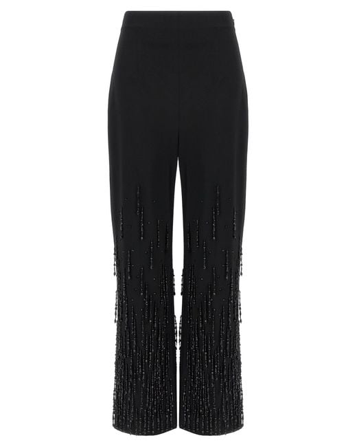 Alberta Ferretti Black Beaded High-Waisted Stretch Wool Pants