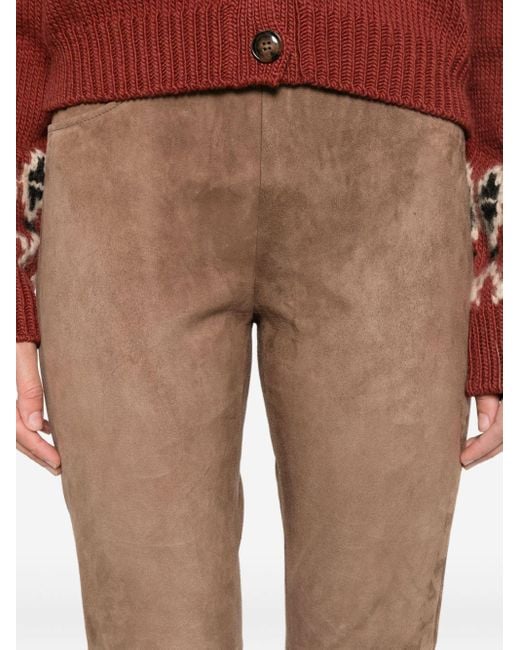 Via Masini 80 Brown Leather Flared Leg Trousers