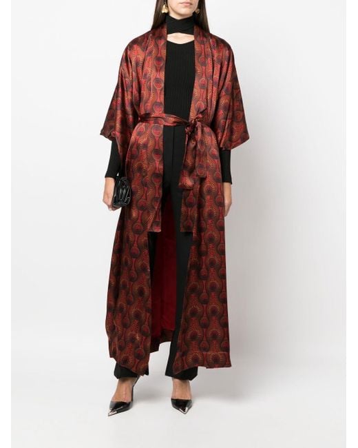 OZWALD BOATENG Red Printed Silk Long Kimono for men