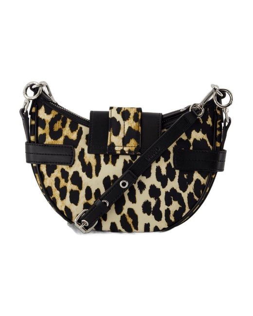 Ganni Bucky Small Crossbody Nylon Leopard in het Black