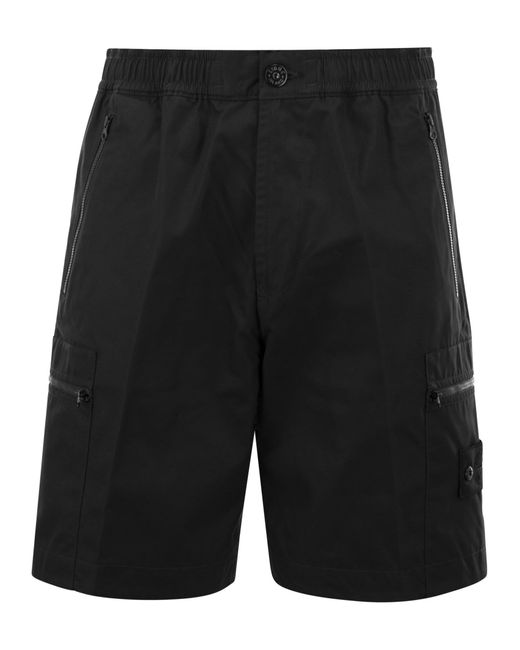 Pantalones cortos de bermudas de algodón de algodón de piedra con insignia Stone Island de hombre de color Black