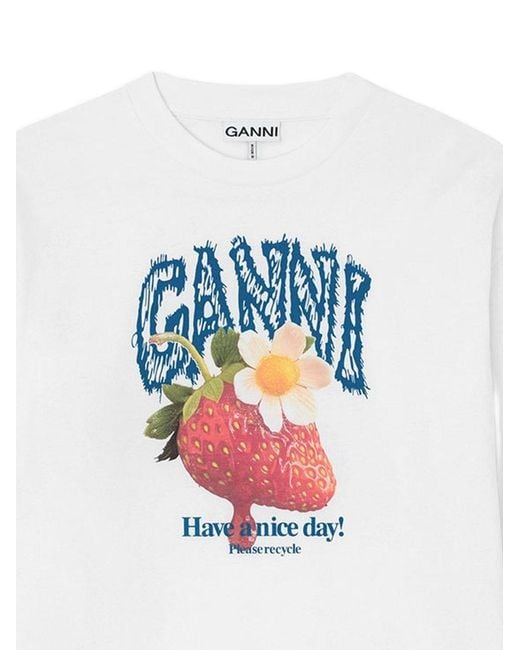 Ganni White Printed Cotton T-Shirt