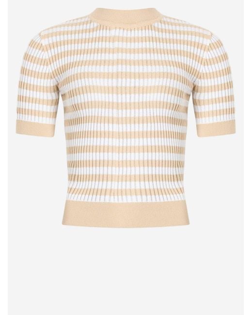 Patou White Cotton Sweater With Striped Pattern