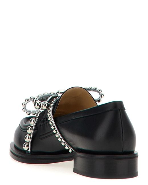 Mach & Mach Black 'Crystal Studs' Loafers
