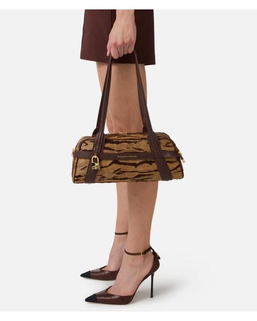 Elisabetta Franchi Brown Tiger Print Top Handle Bag