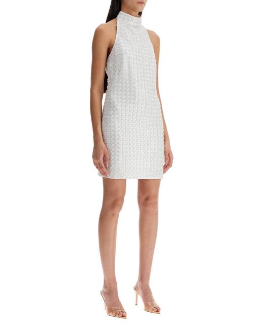 ROTATE BIRGER CHRISTENSEN White Drehen Sie das gestickte Tüll -Mini -Kleid
