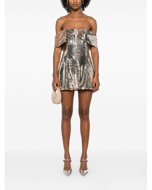 Self-Portrait Metallic Sequin Off-Shoulder Mini Dress