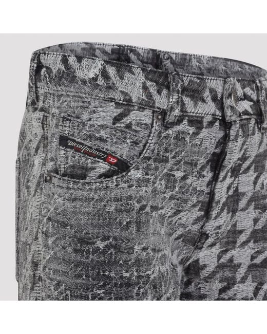 DIESEL Gray Houndstooth Pattern Jeans With Flared Leg Design