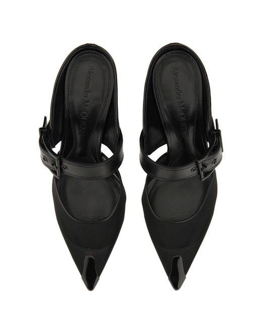 McQueen White Punk Buckle 40Mm Leather Mules