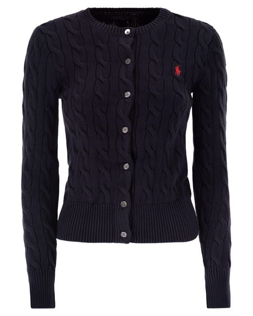 Polo Ralph Lauren Blue Cable Knit Cotton Crew Neck Cardigan