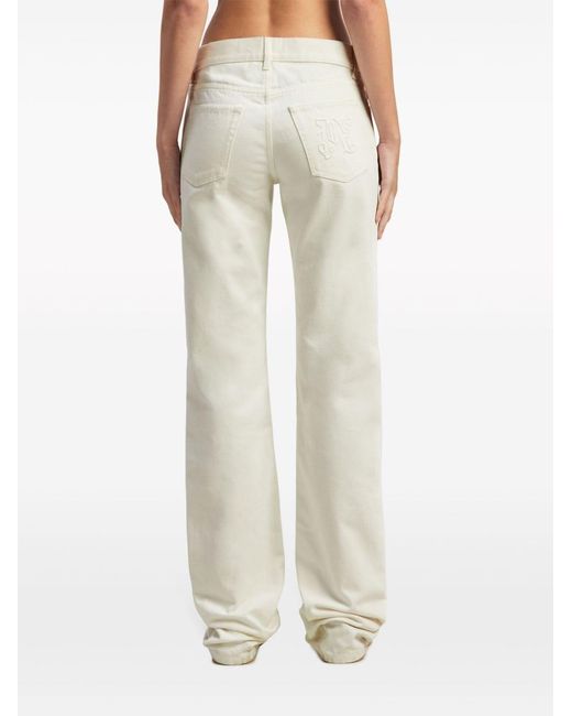 Palm Angels White Monogram Straight-Leg Jeans