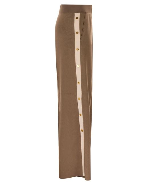 Elisabetta Franchi Brown Knitted Trousers With Shiny Viscose Stripes