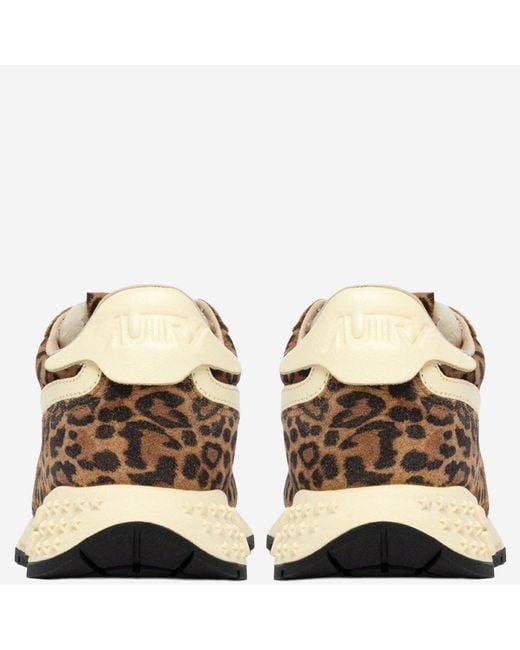 Autry Brown Reelwind Low Leather Sneakers With Animal Print