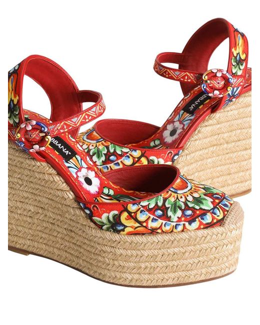 Dolce & Gabbana Pink Dolce & Gabbana Canvas Wedge Sandal With Carretto Print