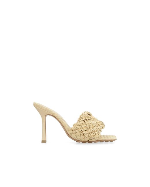 Bottega Veneta Metallic Beige Raffia Mules