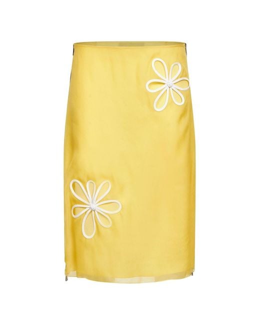 Fendi Yellow Silk Midi Skirt
