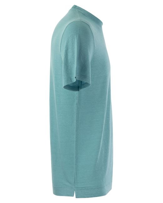 Fedeli Blue Linen Flex T Shirt for men