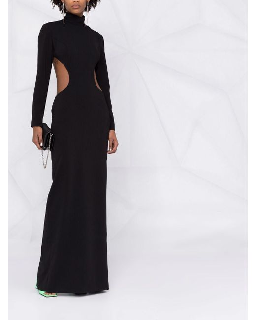 MONOT PRE Black Slit Detail Silk Crepe Long Dress