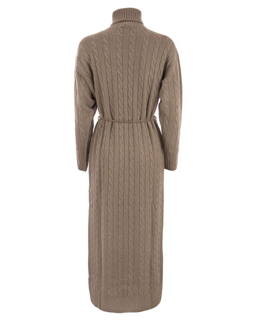 Peserico Brown Wool, Silk And Cashmere Turtleneck Dress