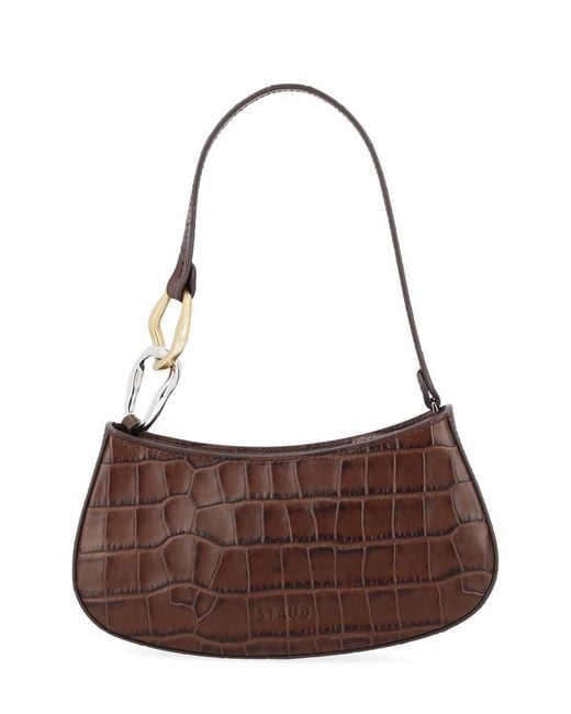 Staud Brown Ollie Crocodile-Effect Shoulder Bag