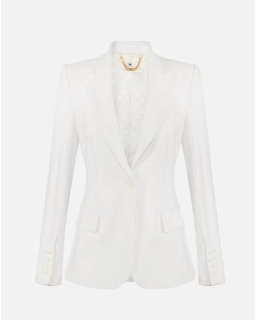 Elisabetta Franchi White Raw Cut Jacket