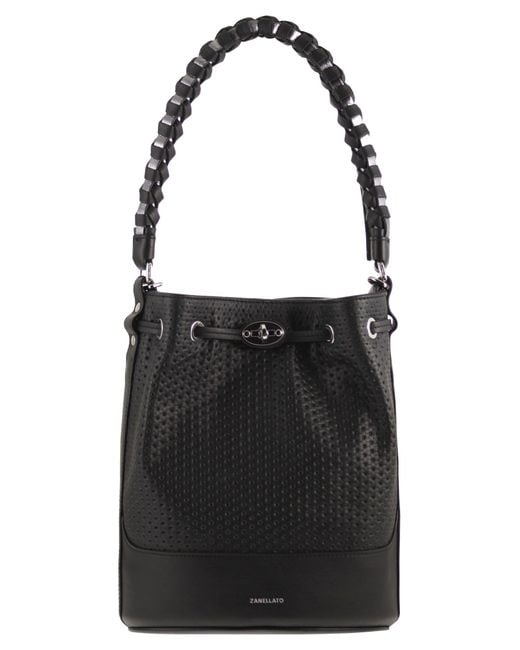 Zanellato Black Monda' Leather Bucket Bag S