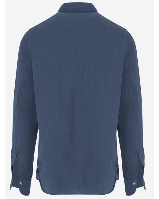 Finamore 1925 Blue Linen Shirt for men