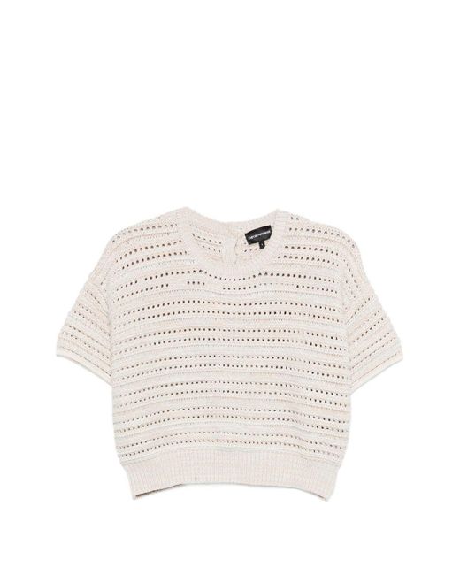 Emporio Armani White Cotton Open-Knit Cardigan