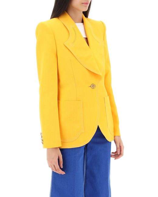 Silk Blend Single Breasted Blazer Casablancabrand en coloris Yellow