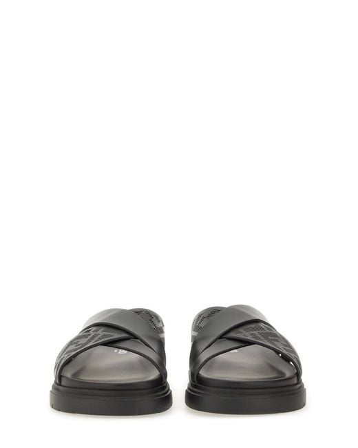 Fendi Black Crossed Band Slides for men