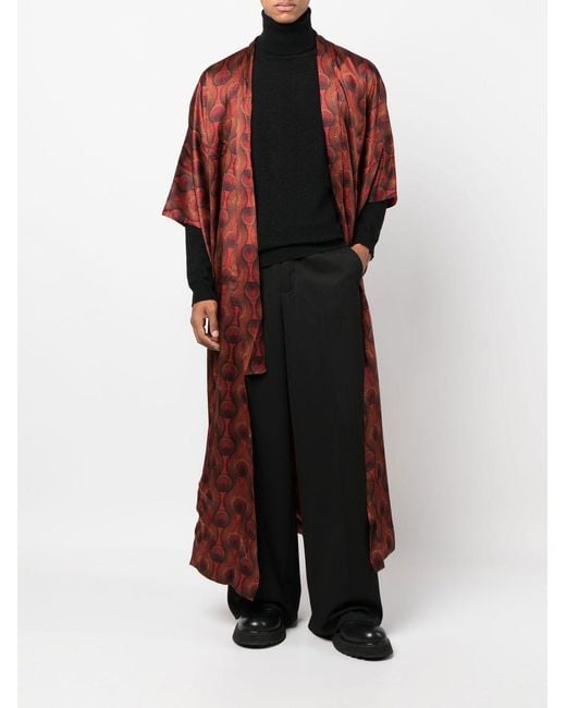 OZWALD BOATENG Red Printed Silk Long Kimono for men