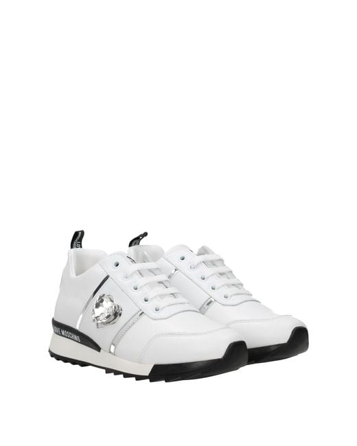 Love Moschino White Heart Jewel Accent Sneakers