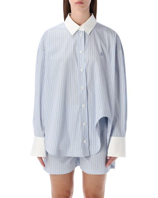 The Attico Blue Diana Oversized Striped Shirt