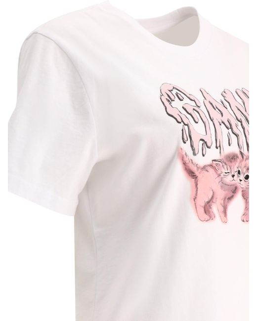 Ganni "cats" T -shirt in het Pink