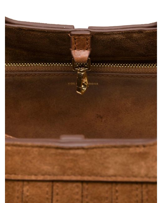 Golden Goose Deluxe Brand Brown "24.7" Fringed Palmellato Leather And Suede Body Metal Details Bags