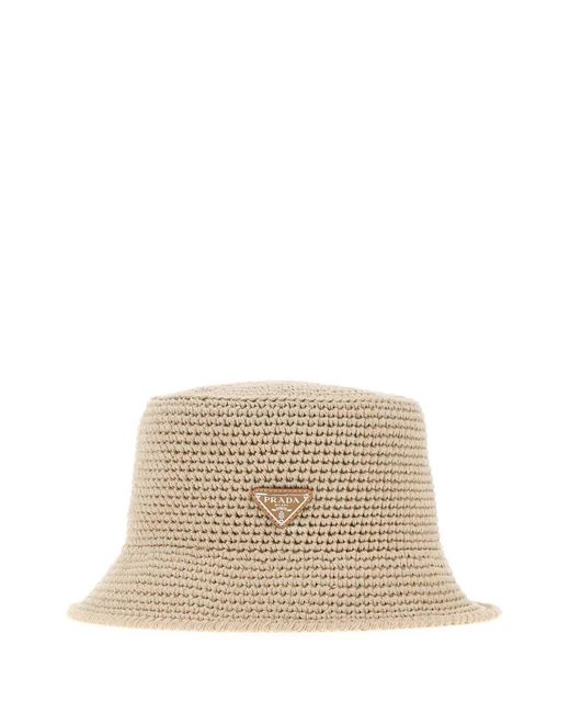 Prada Natural Sand Crochet Bucket Hat